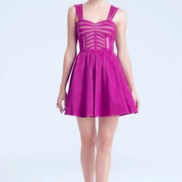 AQUA Berry (Purple) Taffeta Mesh Illusion (peekaboo) Fit & Flare Dress - Picture 2 of 6